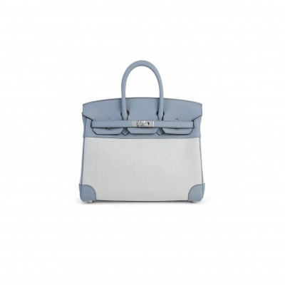 HERMES BIRKIN 25 BLEU GLACIER SWIFT AND TOILE H CANVAS PALLADIUM HARDWARE (25*20*13cm)